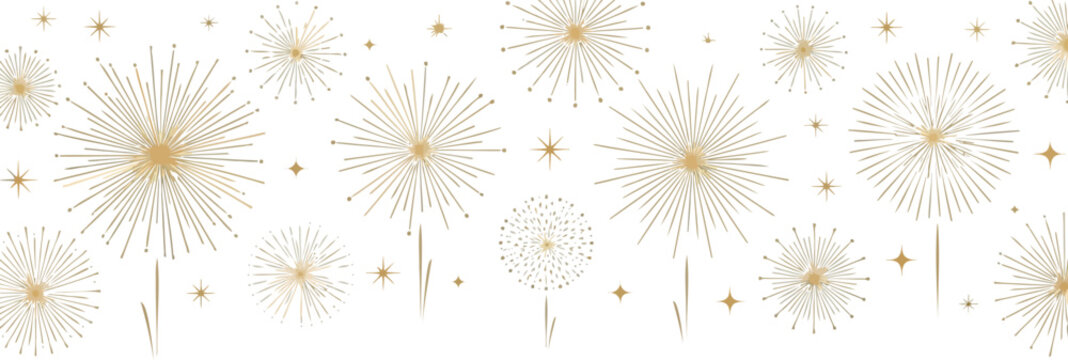 Luxury gold firework burst with elegant star accents on white background for festive holiday cards and sophisticated event branding in professional vector illustration style