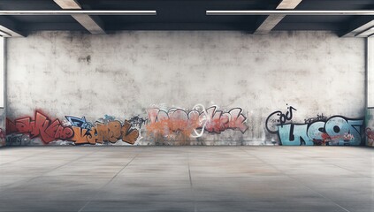Obraz premium Vibrant abstract graffiti layered on a rough concrete wall, colorful spray paint tag, lettering and shape create urban expression and visual texture.