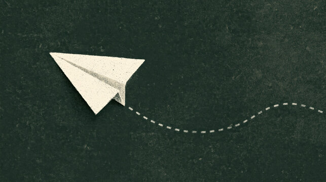 Paper airplane paper craft white paper airplane flying airplane single airplane green background chalkboard background hand drawn illustration style minimalist design paper airplane flight path