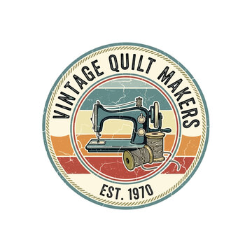 Antique sewing machine logo for vintage quilt makers established 1970.