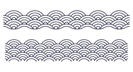 japanese seigaiha wave scale border in indigo and white traditional style © vladbokii