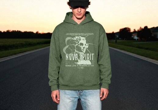 Green Hoodie Mockup On Model For Streetwear Branding
