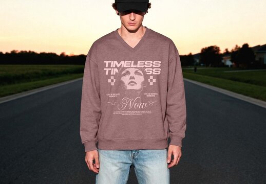 Mauve Sweatshirt Mockup On Model For Streetwear Branding
