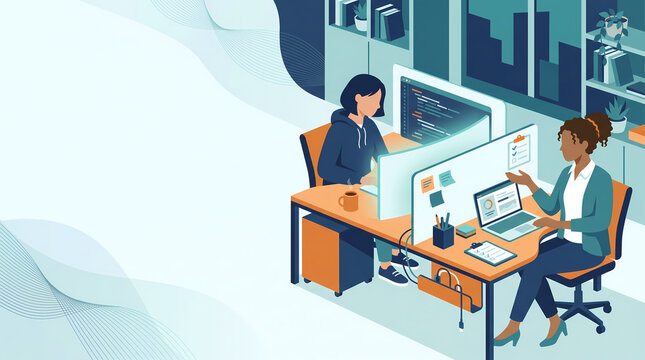 Software Developers Pair Programming at Desk