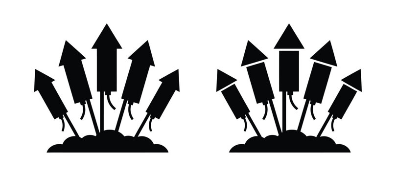 Black silhouettes of rockets launching into the sky Vector