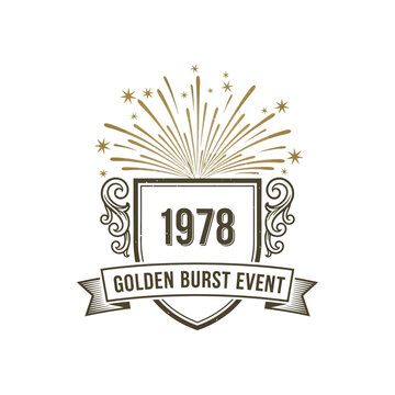 Commemorative golden burst event crest from 1978 with a sunburst and ribbon banner.