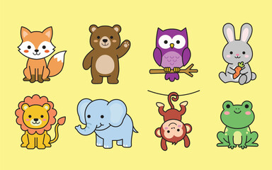 Fototapeta premium Cute Cartoon Animals Set Vector Illustration for Children