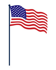Obraz premium American flag waving on a high pole, United States patriotic national symbol isolated on white background. Vector illustration