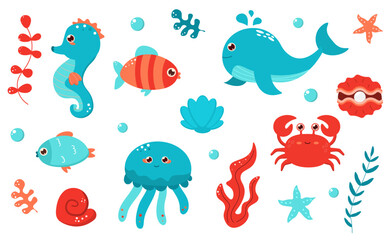Obraz premium Ocean animals vector element set