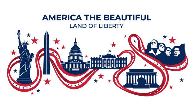 American landmarks vector illustration statue of liberty white house capitol building mount rushmore