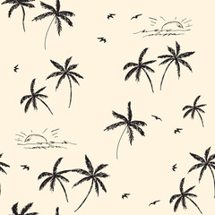 Seaside Palm Trees  Decorative seamless pattern. Repeating background. Tileable wallpaper print. © MalyskaStudio