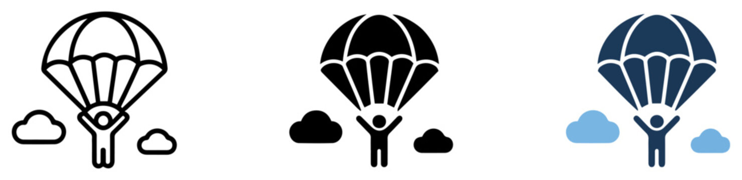 skydiving parachute adventure sport icon set