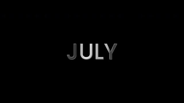 Shiny Metallic July Month Sign with Glowing Light Effect