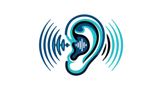 Abstract illustration of a human ear capturing sound wave frequencies with listening