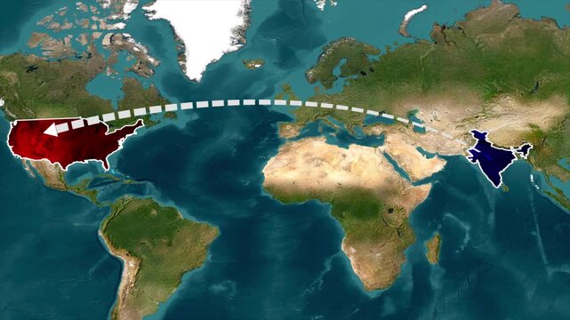 India to USA Flight Route Map Animation, India to USA Travel Path Motion Graphic