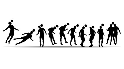 Obraz premium Black Silhouette Collection of Soccer Players Heading the Ball.