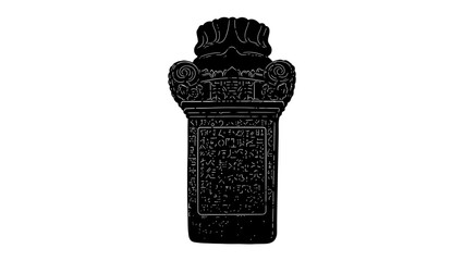 Antique Inkwell Silhouette: A stark black silhouette of an antique inkwell, featuring ornate decorative elements and a classic cap, stands against a clean backdrop. © Md
