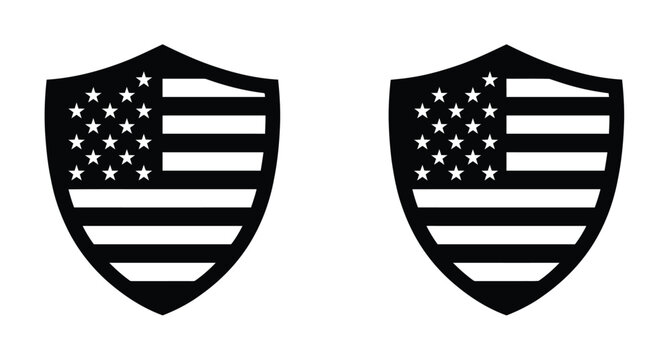 American flag shield icons in black and white Vector