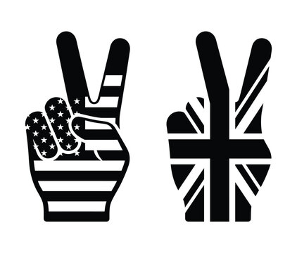 Peace sign hand gestures with american and british flags Vector