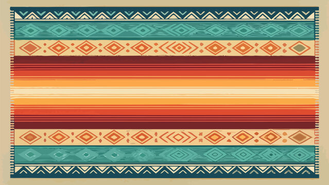 Seamless pattern with mexican serape blanket texture, traditional southwest style background with colorful stripes and geometric tribal diamond ornaments