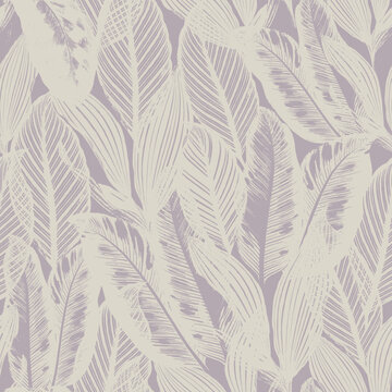 Subtle Tropical Leaves Decorative seamless pattern. Repeating background. Tileable wallpaper print.