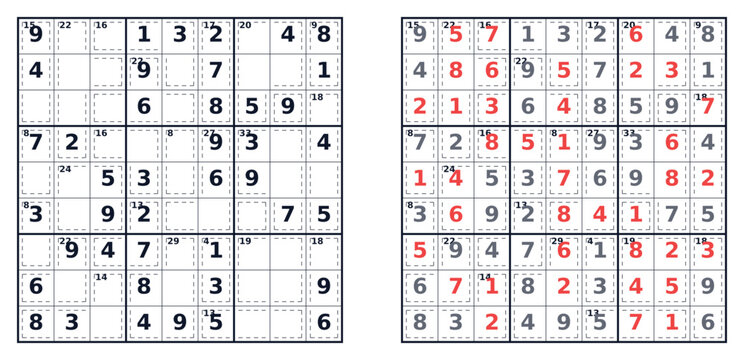 Sudoku square vector with filled and empty cells in grid format  