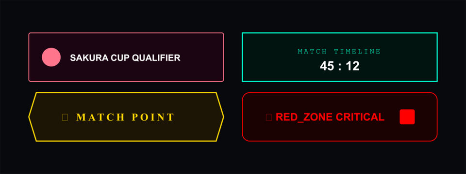 Esports tournament timeline and match point alert boxes for live broadcasting.