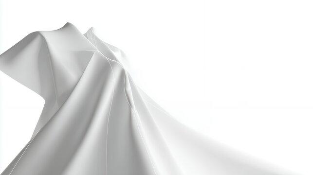 Minimalist white flowing fabric mockup with elegant draped clothing shape and smooth wrinkles for fashion branding presentation