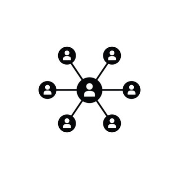 Vector illustration centralized social network icon with central user connected to six people, hub and spoke business connection concept
