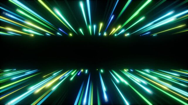 Abstract neon light streaks radiating on a dark background, looped video