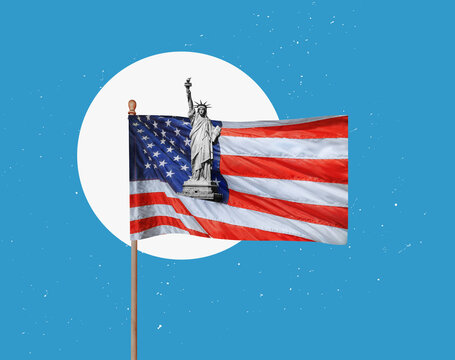  USA flag. American flag isolated on free flat design background. American flag blowing in the wind