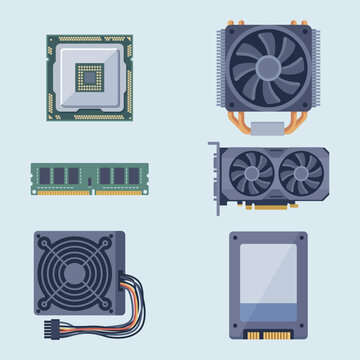 Computer Hardware Components Set Icon Illustration