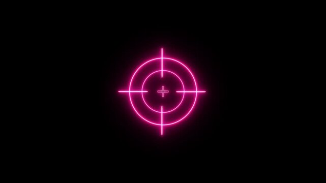 Glowing neon light target icon animation. Military training, Military target icon animation on black background. 4k video animation