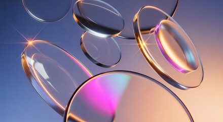 Naklejka premium Iridescent bubbles, floating soap orbs, shimmering spheres, colorful orbs isolated on White Background