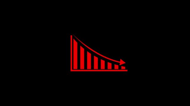 Down arrow business graph chart animation. Loss business graph icon animation.  on black background. 4k video