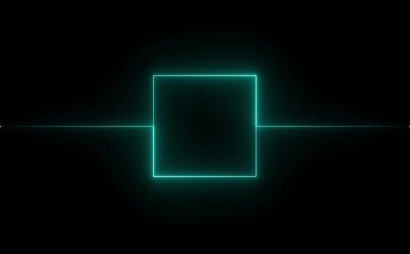rectangle frame icon animation glowing neon color bordar frame display box round shape retro screen photo frame rotation seamless footage line movement on black background.4k video