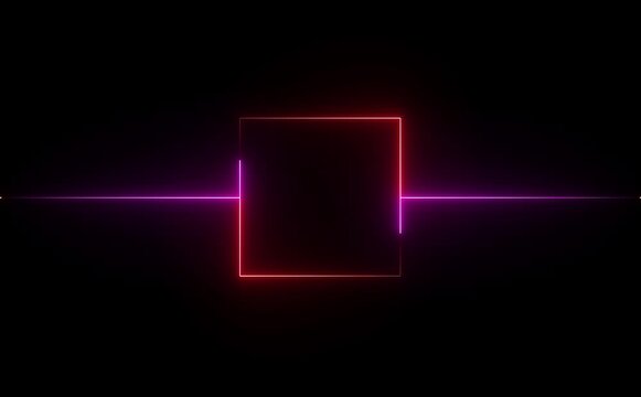 rectangle frame icon animation glowing neon color bordar frame display box round shape retro screen photo frame rotation seamless footage line movement on black background.4k video