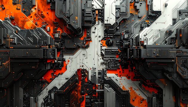 Futuristic cityscape with orange flames burning.