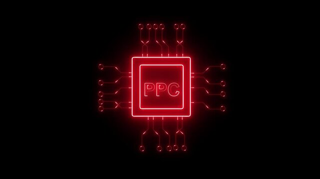 Ppc hacker holding a glowing red chip symbolizing artificial intelligence in cybercrime, darkweb, and digital technology threat for cybersecurity and malware protection on black background.