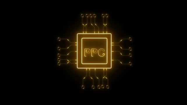 Ppc hacker holding a glowing gold chip symbolizing artificial intelligence in cybercrime, darkweb, and digital technology threat for cybersecurity and malware protection on black background.