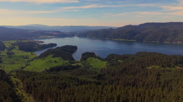 Dospat Reservoir Bulgaria Aerial Drone Village Mountain Forest Landscape Freshwater Nature View