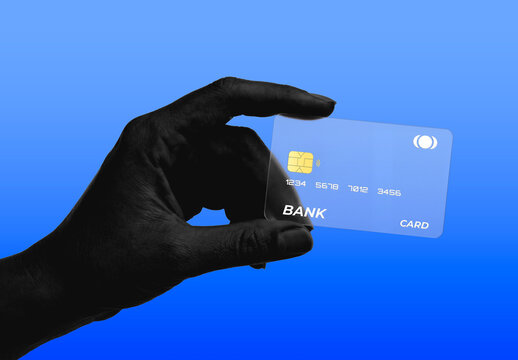 Hand Holding Transparent Plastic Credit Card Mockup