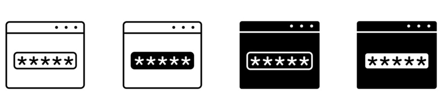 Browser tab password icon vector set. Secure login illustration sign collection. Web authentication symbol. Online security login logo or mark.