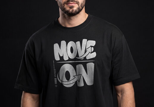Man Wearing Black T-Shirt Mockup