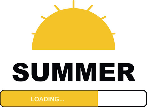 Yellow sun and loading bar with word summer text