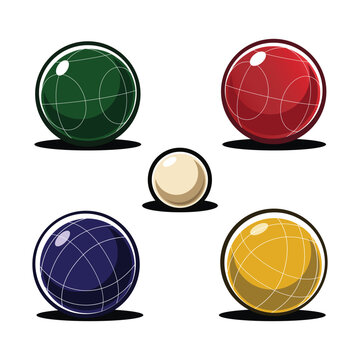 Illustration of Bocce Balls in several colors. Vintage outline Bocce and Pallino Balls Sports Themes