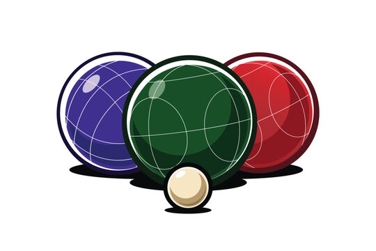 Illustration of Bocce Balls in several colors. Vintage outline Bocce and Pallino Balls Sports Themes