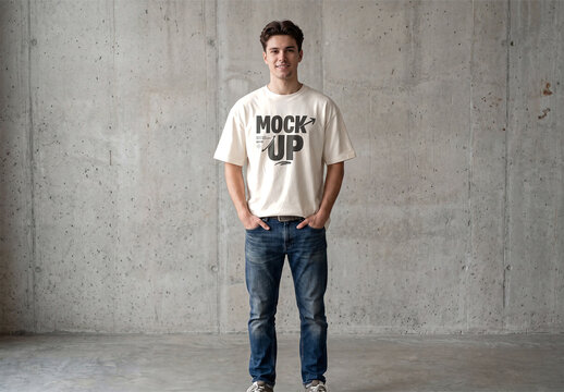 Oversized White T-Shirt Mockup with Male Model