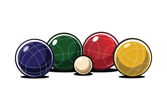 Illustration of Bocce Balls in several colors. Vintage outline Bocce and Pallino Balls Sports Themes