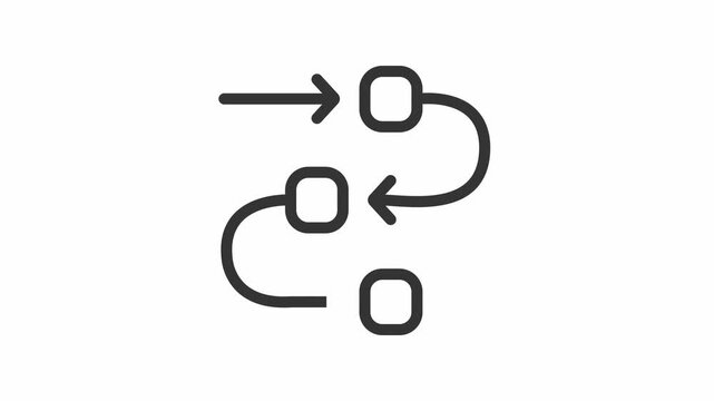Minimalist line icon of a digital workflow process illustrating a systematic data sequence step on a clean white background.